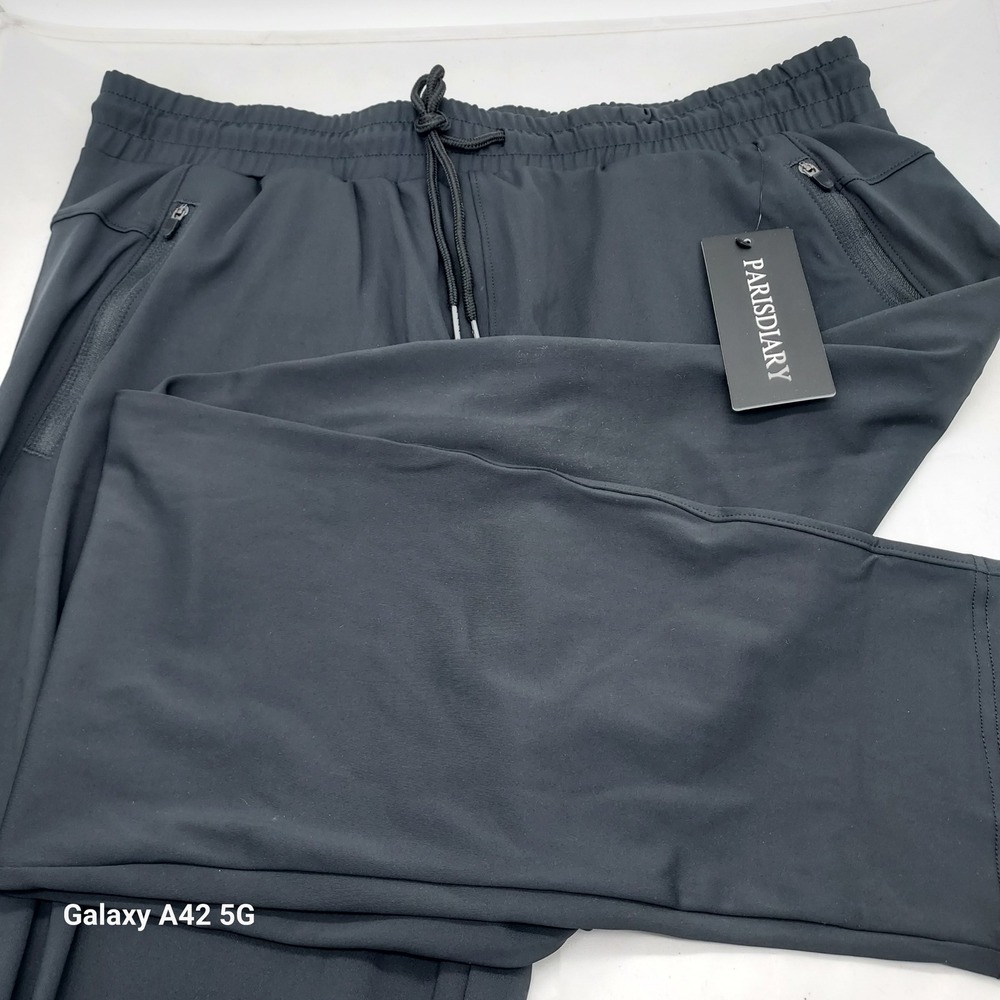 Parisdiary Mens Activewear Jogger Pants Black Size L Zipper Pockets NWT